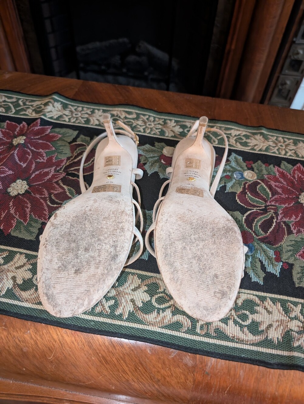 Stuart Weitzman Nude Shimmer Strappy Slingback Heels Size 8.5 Made in Spain - Picture 7 of 7
